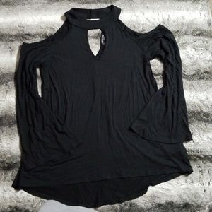 Black Long Sleeve Cut Out Blouse
